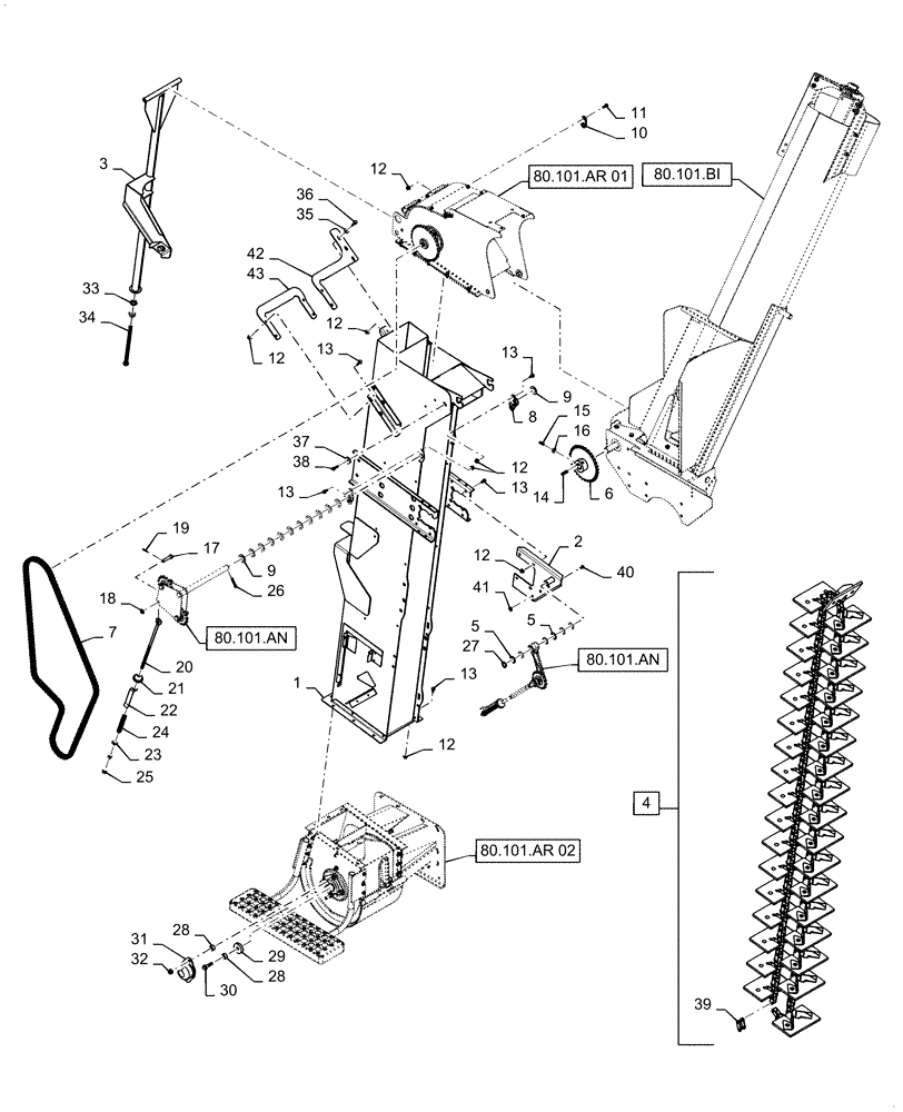 Схема запчастей Case IH 7140 - (80.101.AP[02]) - VAR - 722632 - GRAIN ELEVATOR, EXTENDED WEAR (80) - CROP STORAGE/UNLOADING