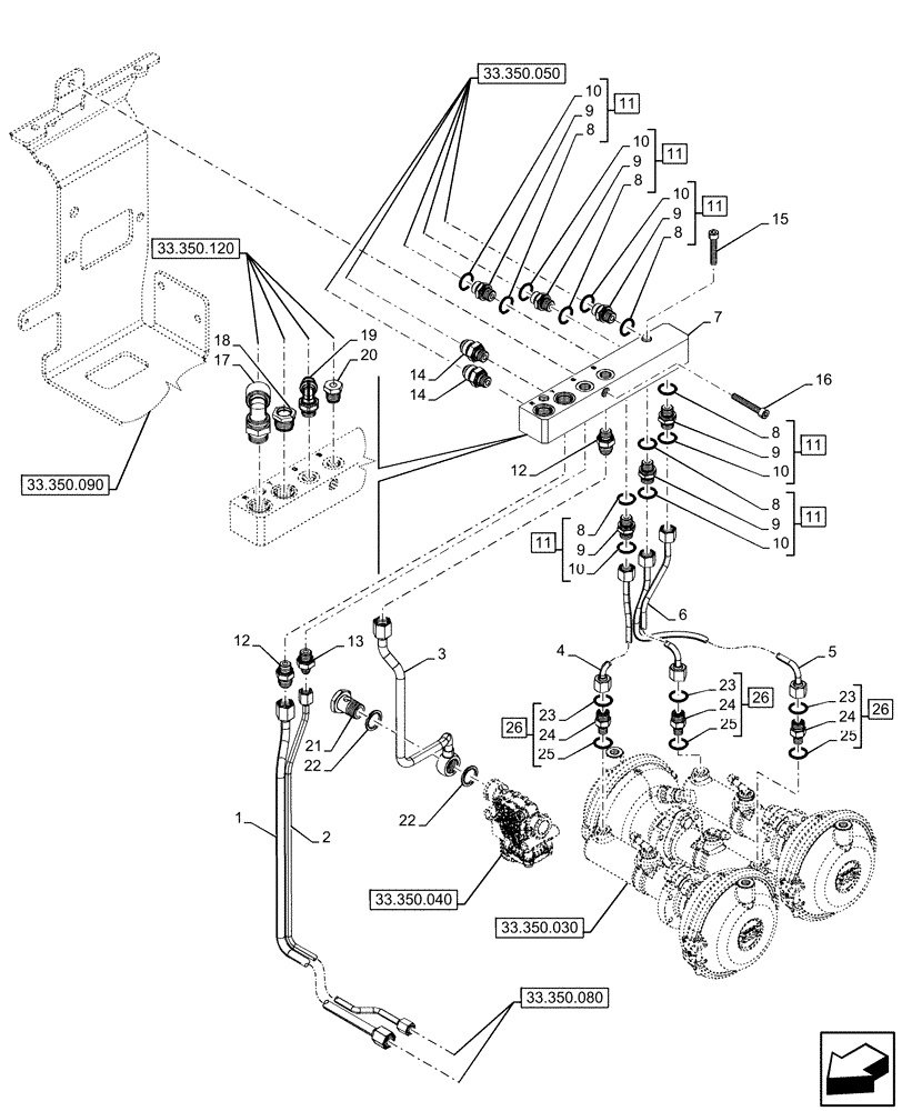 Схема запчастей Case IH OPTUM 300 CVT - (33.350.070) - VAR - 758035 - 758036 - ANTILOCK BRAKING SYSTEM (ABS), BRAKE SERVO, LINE (33) - BRAKES & CONTROLS