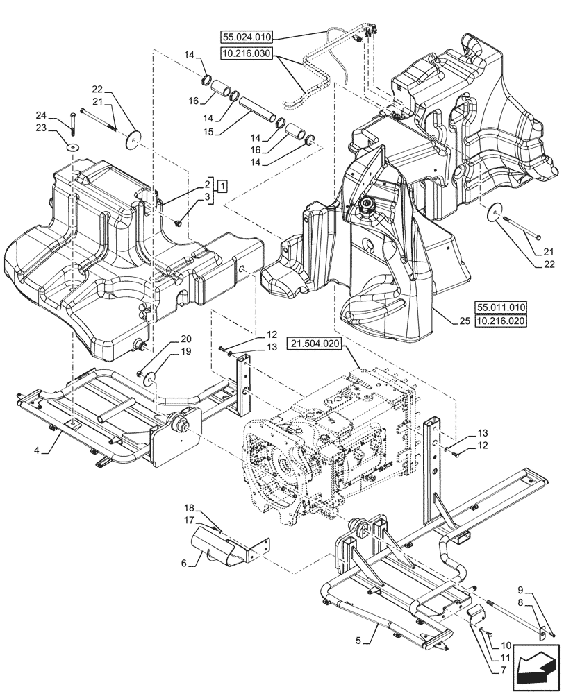 Схема запчастей Case IH OPTUM 300 CVT - (10.216.010) - VAR - 391131, 758001 - FUEL TANK, SUPPORT, EXTRA FUEL TANK (10) - ENGINE