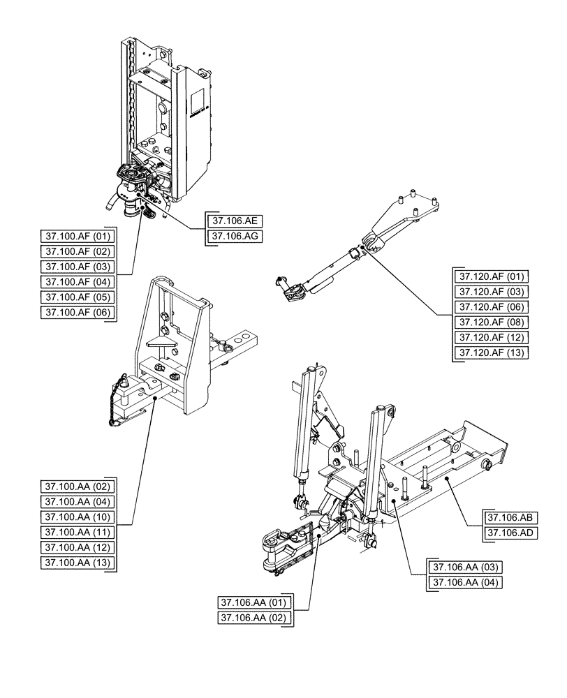 Схема запчастей Case IH PUMA 165 - (37.000.00[03]) - SECTION INDEX - HITCHES, DRAWBARS AND IMPLEMENT COUPLINGS (37) - HITCHES, DRAWBARS & IMPLEMENT COUPLINGS