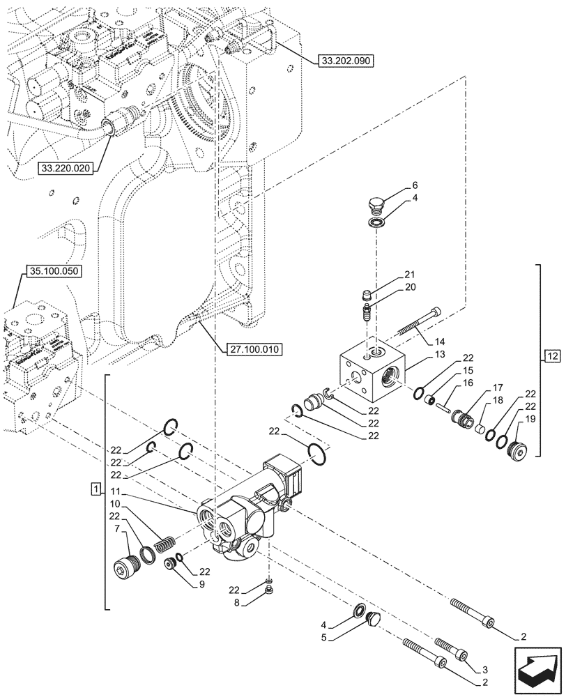 Схема запчастей Case IH OPTUM 300 CVT - (33.220.010) - VAR - 758037, 758039, 758044 - TRAILER BRAKE VALVE, W/O ANTILOCK BRAKING SYSTEM (ABS) (33) - BRAKES & CONTROLS