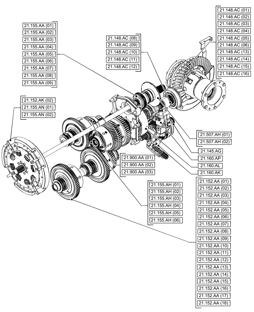 Схема запчастей Case IH PUMA 150 - (21.000.00[02]) - SECTION INDEX - TRANSMISSION (21) - TRANSMISSION