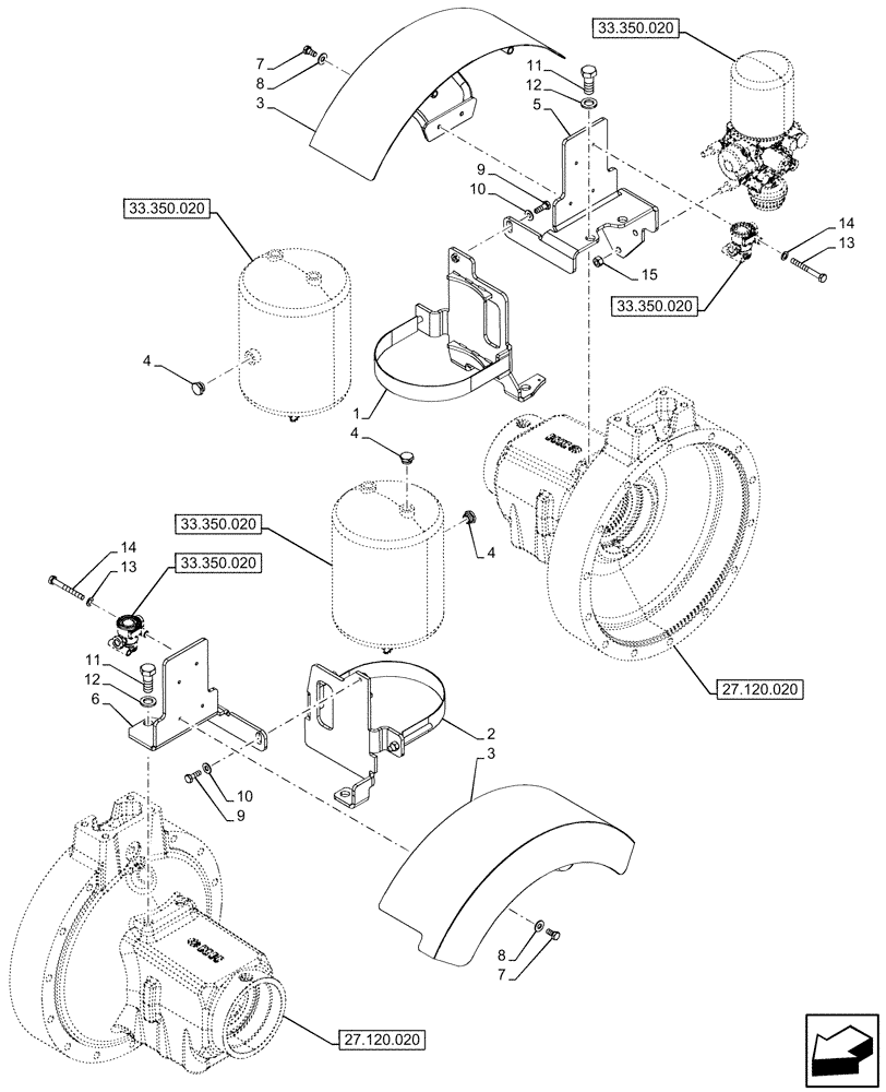 Схема запчастей Case IH OPTUM 300 CVT - (33.350.150) - VAR - 758038, 758039, 758041, 758042, 758044 - ANTILOCK BRAKING SYSTEM (ABS), SUPPORT (33) - BRAKES & CONTROLS