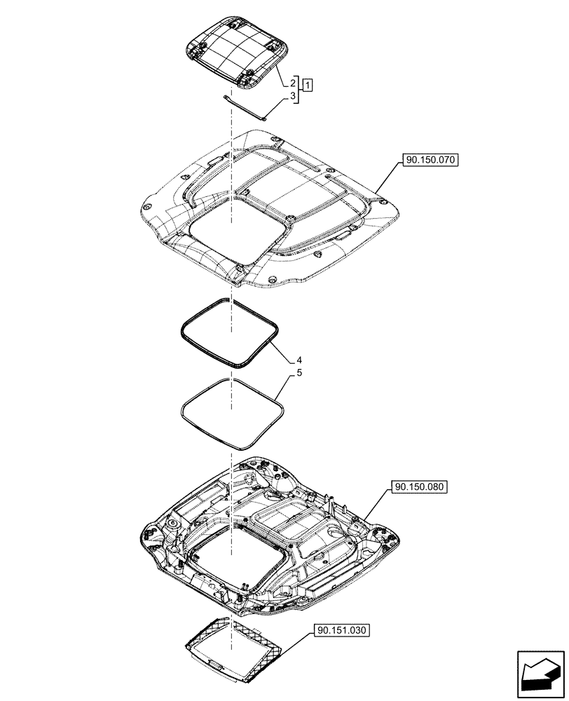 Схема запчастей Case IH OPTUM 300 CVT - (90.156.050) - VAR - 758680 - CAB ROOF, W/ HIGH VISIBILITY PANEL, HATCH (90) - PLATFORM, CAB, BODYWORK AND DECALS