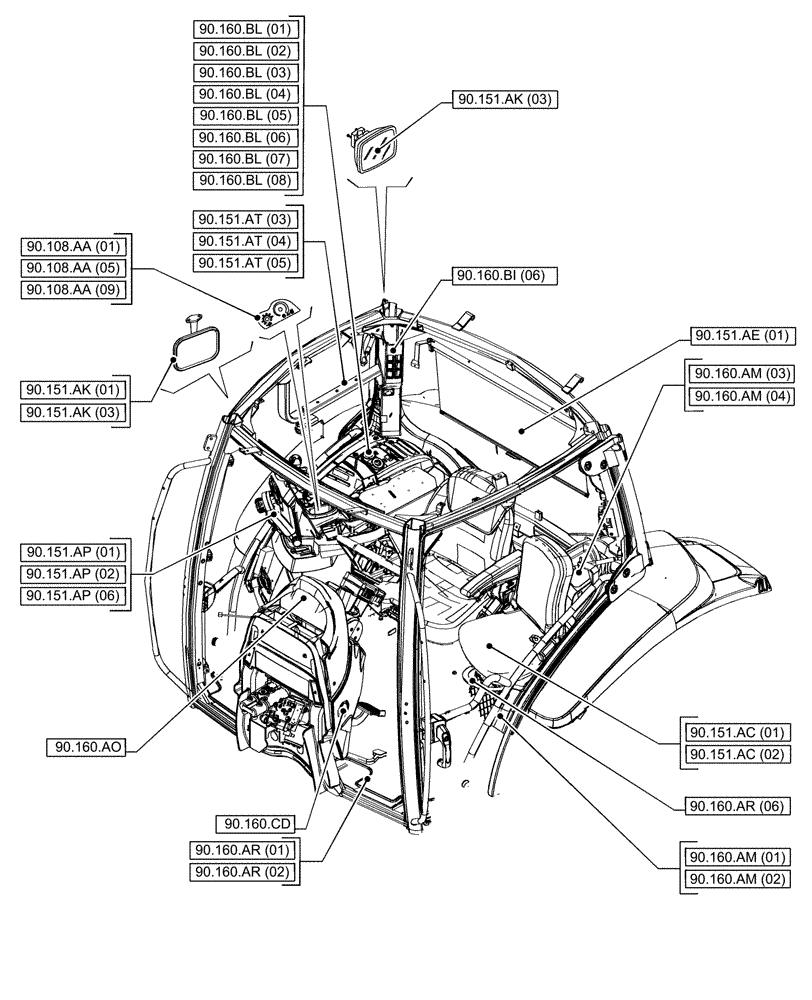 Схема запчастей Case IH PUMA 165 CVT - (90.000.00[02]) - SECTION INDEX - PLATFORM, CAB, BODYWORK & DECALS (90) - PLATFORM, CAB, BODYWORK AND DECALS