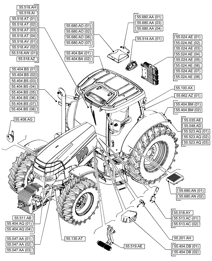Схема запчастей Case IH PUMA 165 CVT - (55.000.00[01]) - SECTION INDEX - ELECTRICAL SYSTEMS (55) - ELECTRICAL SYSTEMS