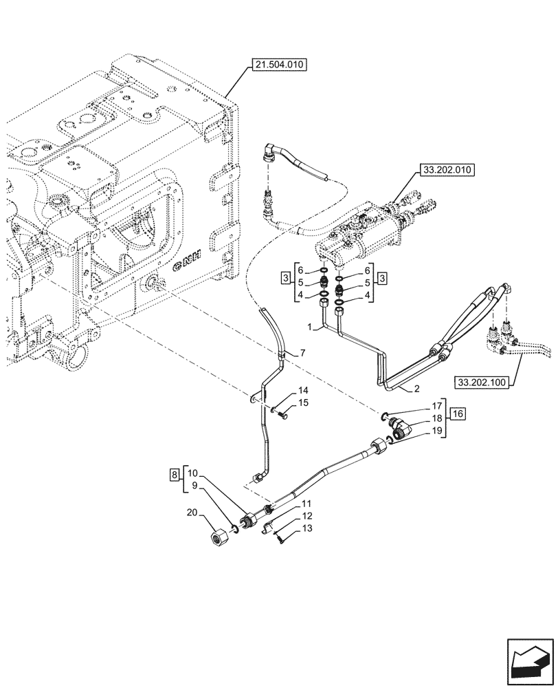 Схема запчастей Case IH OPTUM 300 CVT - (33.202.020) - VAR - 391149, 758650 - BRAKE LINE, W/O ANTILOCK BRAKING SYSTEM (ABS), W/O FRONT PTO (33) - BRAKES & CONTROLS