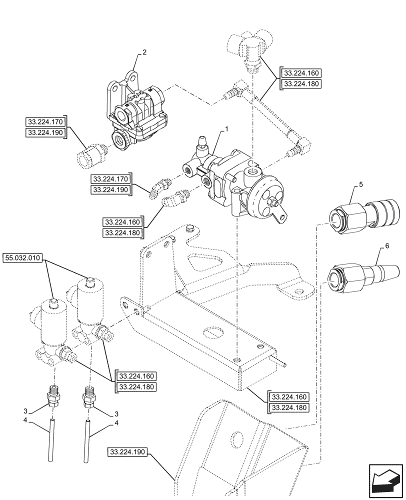 Схема запчастей Case IH OPTUM 300 CVT - (33.224.150) - VAR - 758044 - PNEUMATIC TRAILER BRAKE, UK (33) - BRAKES & CONTROLS