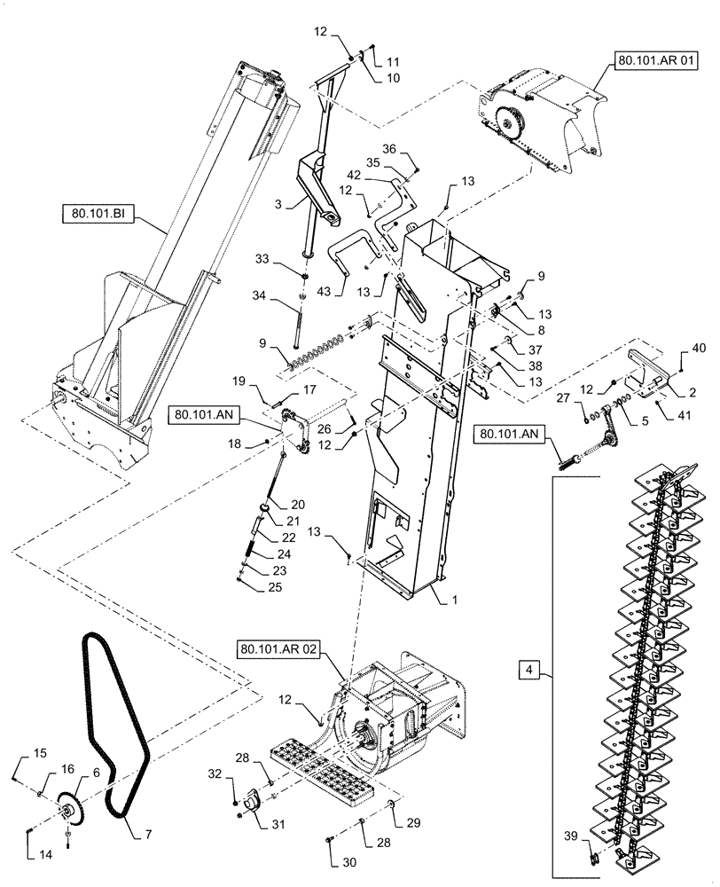 Схема запчастей Case IH 7140 - (80.101.AP[01]) - VAR - 722630 - GRAIN ELEVATOR, STANDARD WEAR (80) - CROP STORAGE/UNLOADING