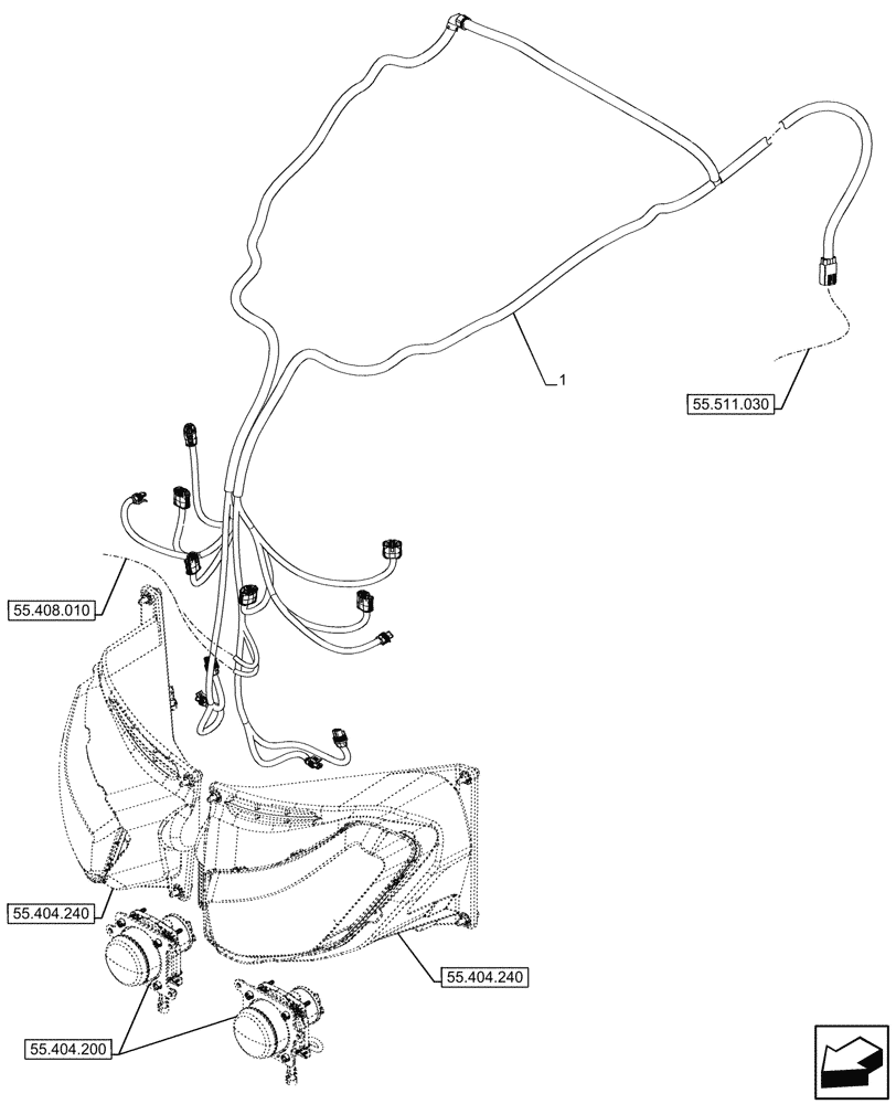 Схема запчастей Case IH OPTUM 300 CVT - (55.511.070) - VAR - 758250 - HEADLIGHT, WIRE HARNESS (55) - ELECTRICAL SYSTEMS