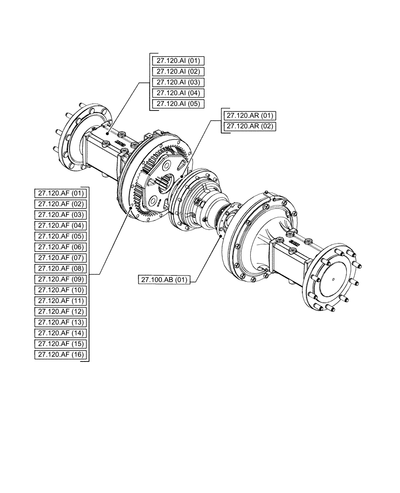 Схема запчастей Case IH PUMA 200 - (27.000.00) - SECTION INDEX - REAR AXLE SYSTEM (27) - REAR AXLE SYSTEM