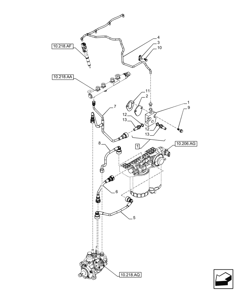 Схема запчастей Case IH F5GFL413A B019 - (10.218.AI) - FUEL LINES - FUEL INJECTION PUMP (10) - ENGINE