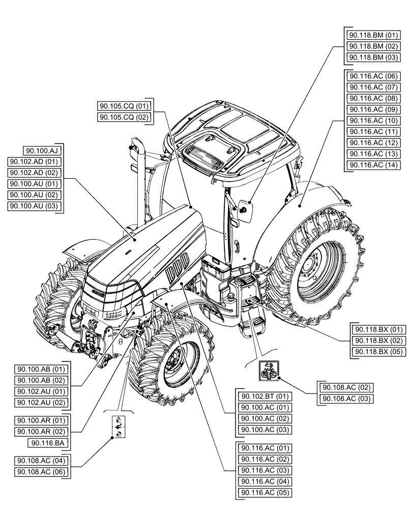 Схема запчастей Case IH PUMA 185 - (90.000.00[01]) - SECTION INDEX - PLATFORM, CAB, BODYWORK & DECALS (90) - PLATFORM, CAB, BODYWORK AND DECALS