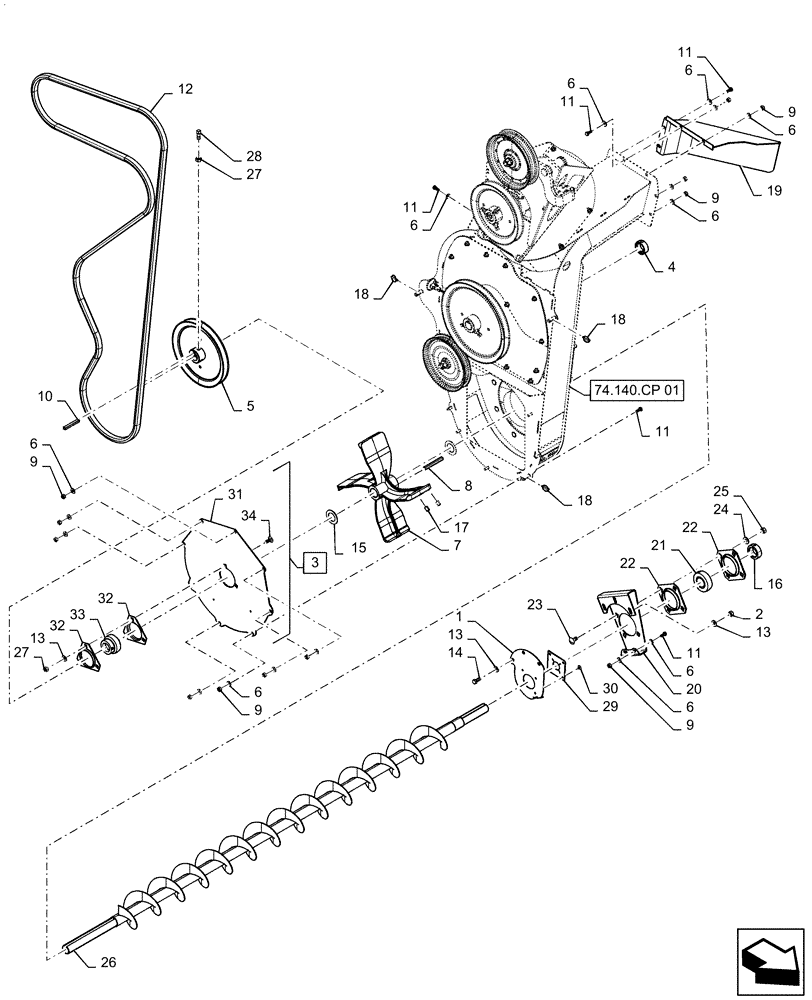 Схема запчастей Case IH 7240 - (74.140.CN) - VAR - 425198, 425199, 425513 - AUGER, DRIVE, TAILINGS DELIVERY (74) - CLEANING