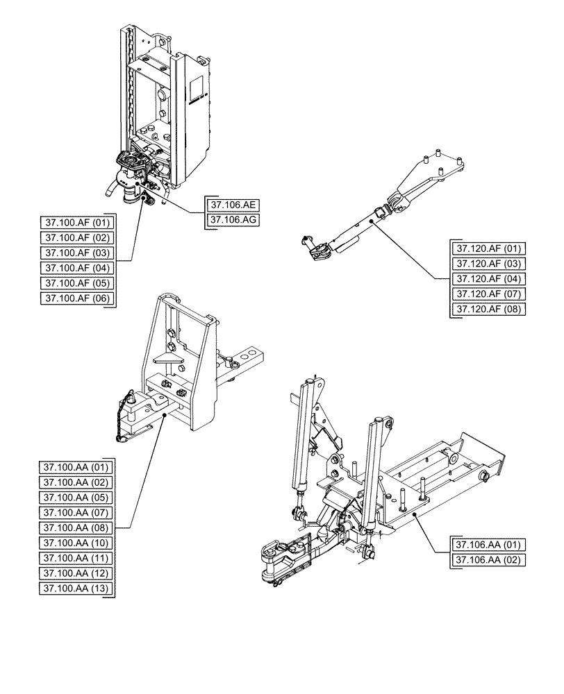 Схема запчастей Case IH PUMA 220 - (37.000.00[02]) - SECTION INDEX - HITCHES, DRAWBARS AND IMPLEMENT COUPLINGS (37) - HITCHES, DRAWBARS & IMPLEMENT COUPLINGS