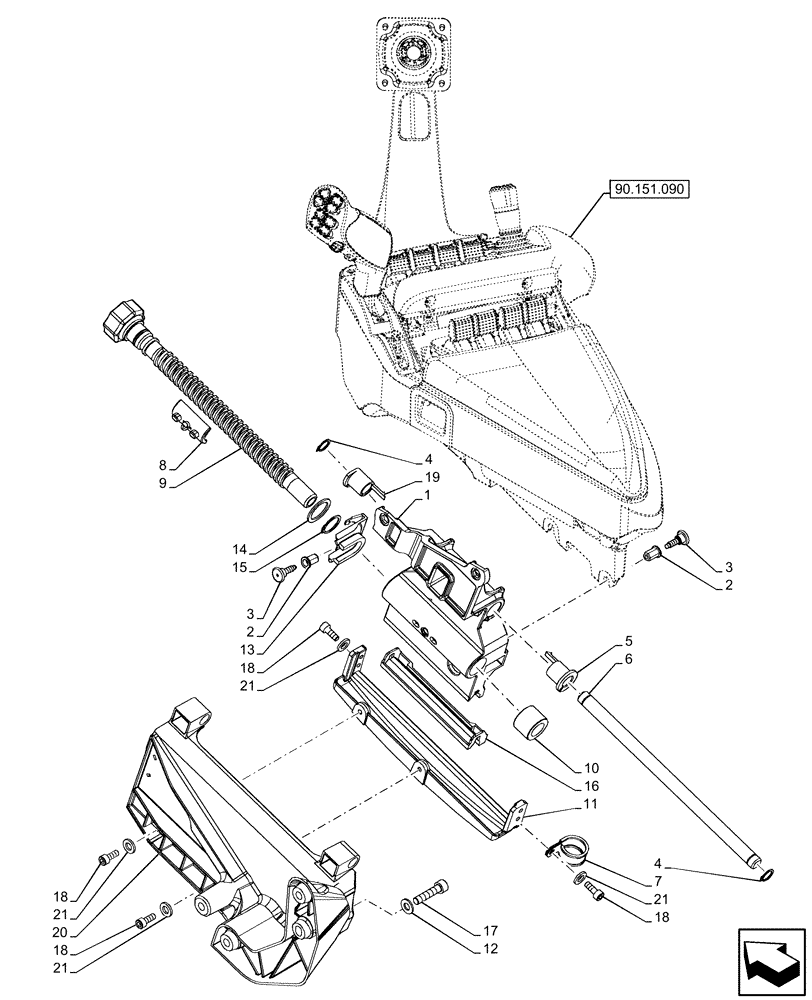 Схема запчастей Case IH OPTUM 270 CVT - (90.151.100) - ARMREST CONTROLS EHR (90) - PLATFORM, CAB, BODYWORK AND DECALS