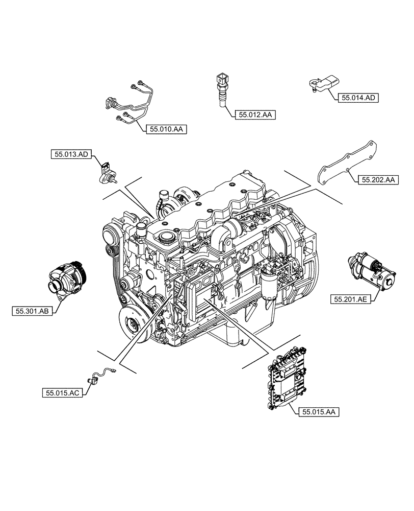 Схема запчастей Case IH F4HFE613E B005 - (55.000.00) - SECTION INDEX - ELECTRICAL SYSTEMS (55) - ELECTRICAL SYSTEMS