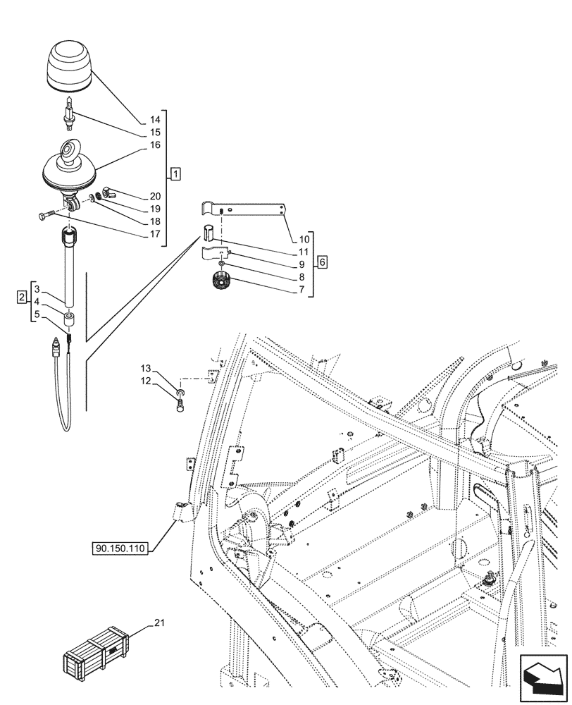 Схема запчастей Case IH OPTUM 300 CVT - (55.404.010) - VAR - 758167, 758169 - BEACON, LH (55) - ELECTRICAL SYSTEMS