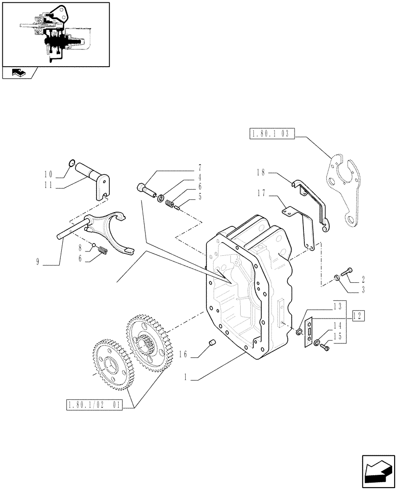 Схема запчастей Case IH PUMA 165 - (1.80.1/02[03]) - (VAR.336) POWER TAKE-OFF 1000E/1000 RPM - COVER AND ENGAGEMENT (07) - HYDRAULIC SYSTEM