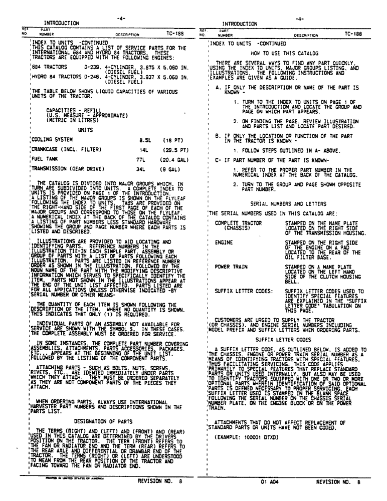 Схема запчастей Case IH HYDRO 84 - (00-04) - INTRODUCTION - FLUID CAPACITIES AND SERIAL NUMBER LOCATIONS (00) - GENERAL