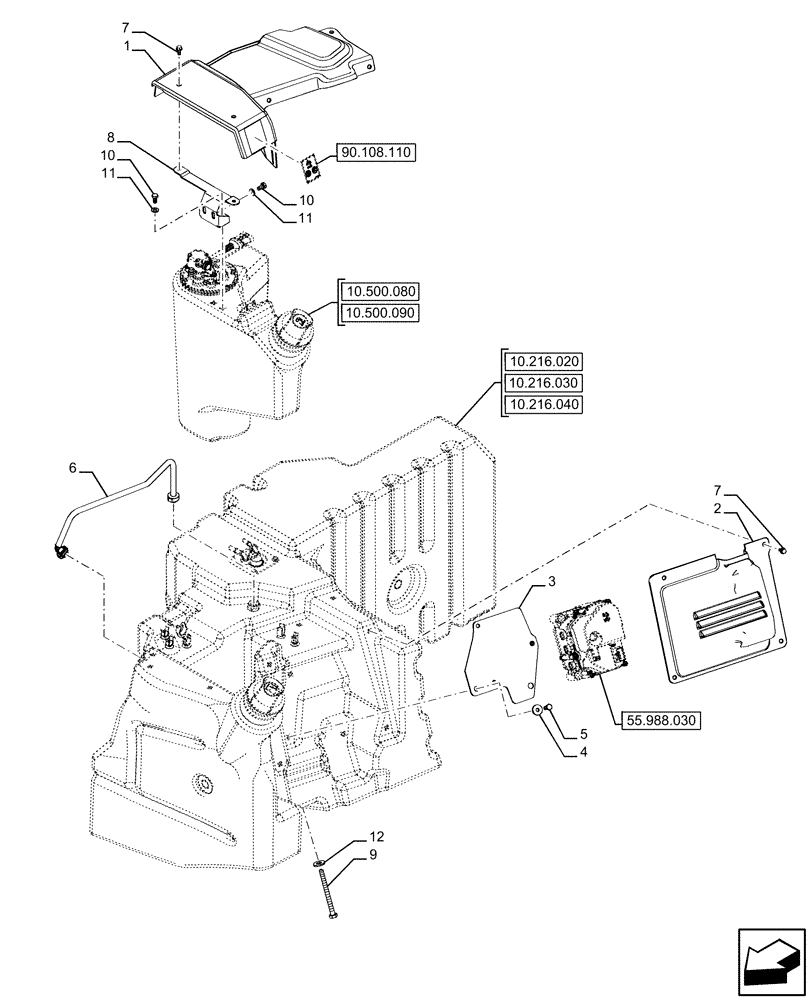 Схема запчастей Case IH FARMALL 110U - (10.216.040) - VAR - 336763, 336764, 390210 - FUEL TANK (10) - ENGINE