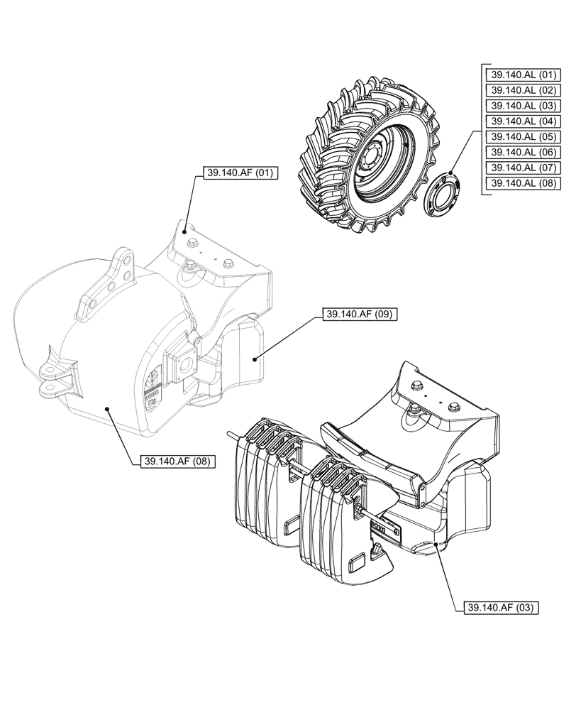 Схема запчастей Case IH PUMA 200 - (39.000.00) - SECTION INDEX - FRAMES AND BALLASTING (39) - FRAMES AND BALLASTING