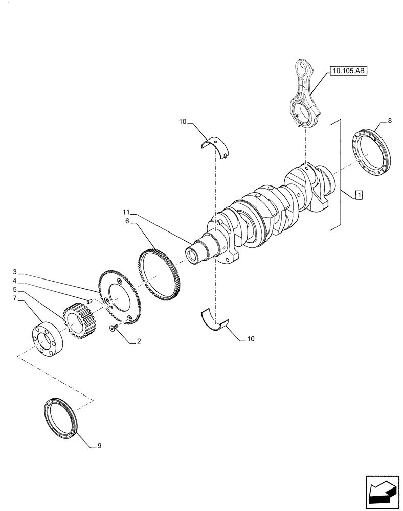 Схема запчастей Case IH F5GFL413A B019 - (10.103.AA) - CRANKSHAFT ASSEMBLY (10) - ENGINE