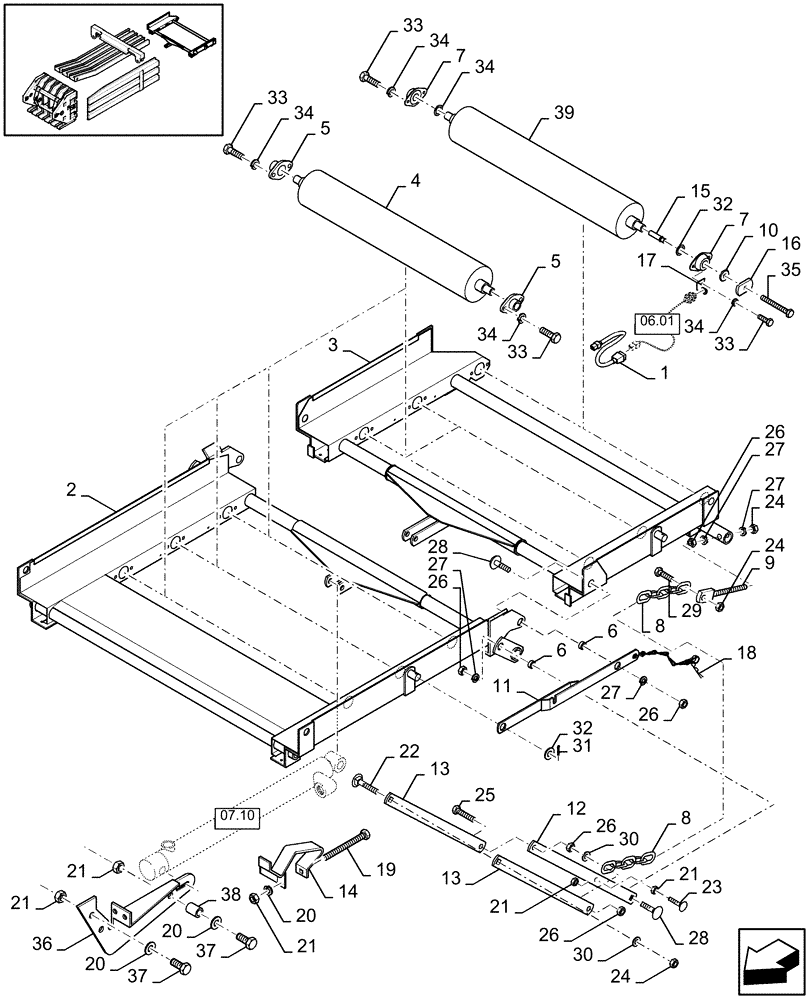 Схема запчастей Case IH LBX331P - (14.06[01]) - ROLLER BALE CHUTE (14) - BALE CHAMBER