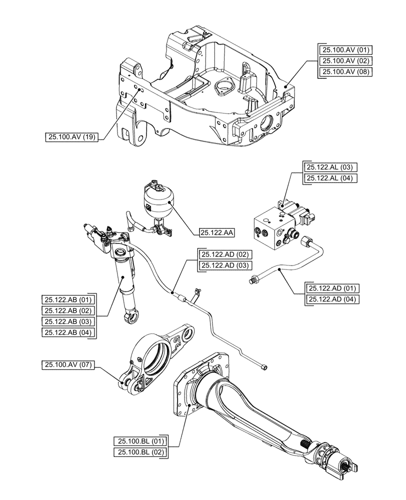 Схема запчастей Case IH PUMA 200 - (25.000.00[04]) - SECTION INDEX - FRONT AXLE SYSTEM (25) - FRONT AXLE SYSTEM