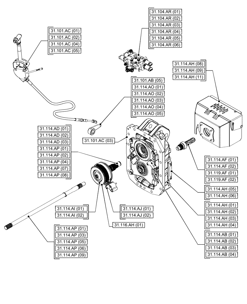 Схема запчастей Case IH PUMA 200 CVT - (31.000.00[01]) - SECTION INDEX - IMPLEMENT POWER TAKE OFF (31) - IMPLEMENT POWER TAKE OFF