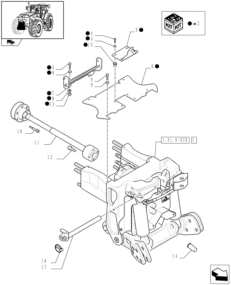 Схема запчастей Case IH PUMA 165 - (1.81.9/03[01A]) - (VAR.091) FRONT HPL FOR MID MOUNT REMOTES WITH PTO, WITH AUX. COUPLERS - D6897 (07) - HYDRAULIC SYSTEM