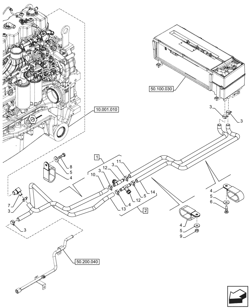 Схема запчастей Case IH OPTUM 300 CVT - (50.100.010) - HEATER, LINE (50) - CAB CLIMATE CONTROL