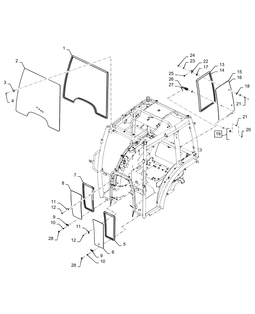 Схема запчастей Case IH FARMALL 40C - (90.154.020) - FRONT & SIDE WINDOW (90) - PLATFORM, CAB, BODYWORK AND DECALS