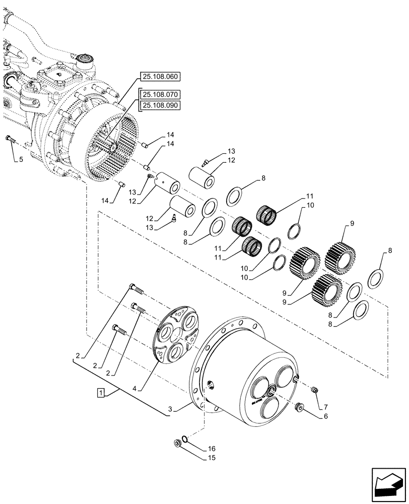 Схема запчастей Case IH OPTUM 270 CVT - (25.108.050) - VAR - 758796 - FRONT AXLE, W/ FRONT BRAKES, PLANETARY REDUCER (25) - FRONT AXLE SYSTEM