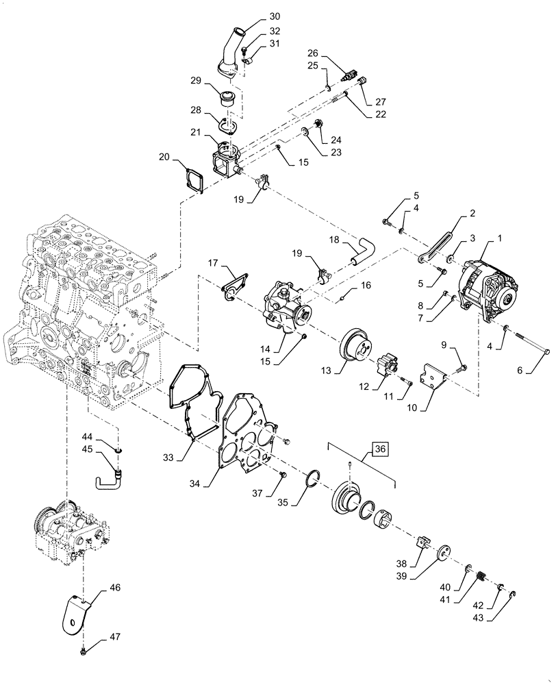 Схема запчастей Case IH FARMALL 40C - (10.400.BB[02]) - COOLING SYSTEM LINE, WATER PUMP & RELATED PARTS, FARMALL 40C, 50C (10) - ENGINE