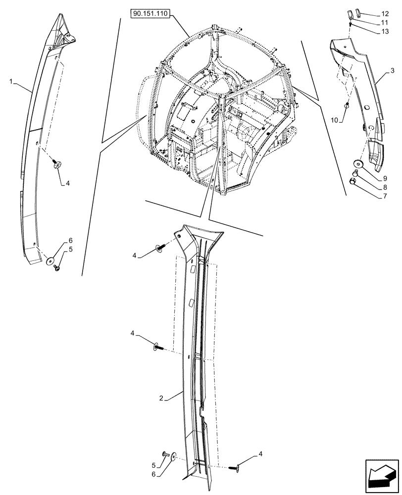 Схема запчастей Case IH OPTUM 270 CVT - (90.160.080) - CAB, PILLAR, TRIM (90) - PLATFORM, CAB, BODYWORK AND DECALS