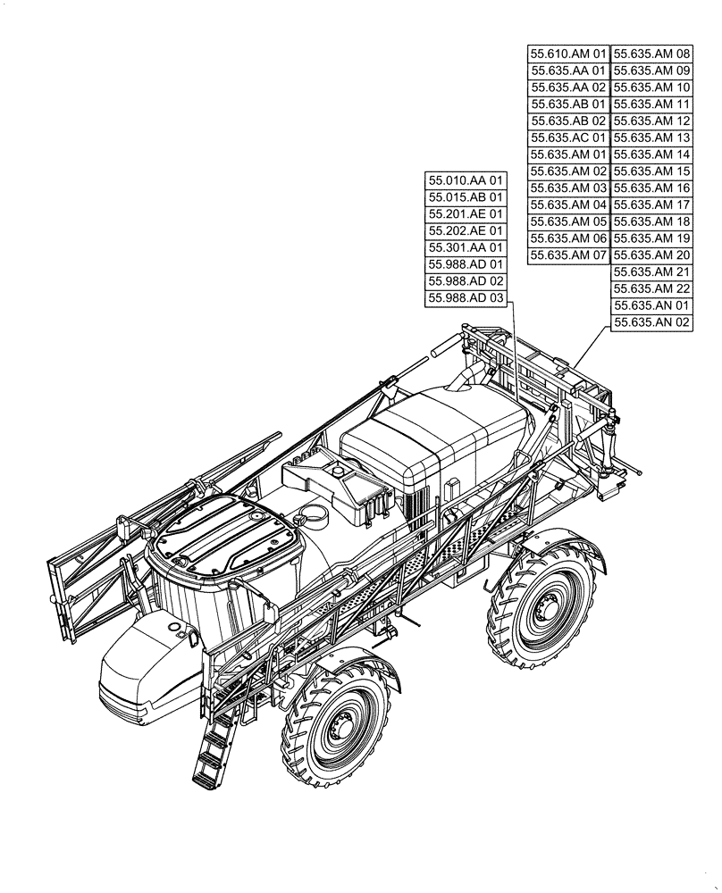 Схема запчастей Case IH PATRIOT 2250 - (00.000.55[02]) - PICTORIAL INDEX - ELECTRICAL SYSTEMS (00) - GENERAL & PICTORIAL INDEX