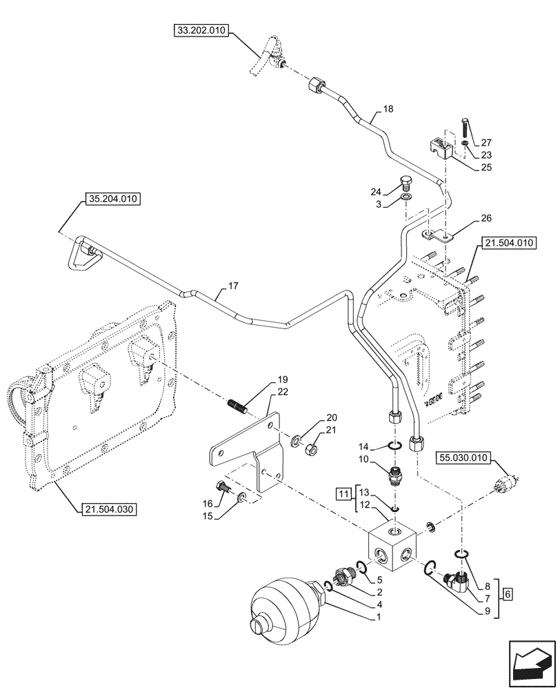 Схема запчастей Case IH OPTUM 300 CVT - (33.202.040) - VAR - 758801, 758802, 758803, 758804, 758805, 758806, 758807 - BRAKE, ACCUMULATOR (33) - BRAKES & CONTROLS