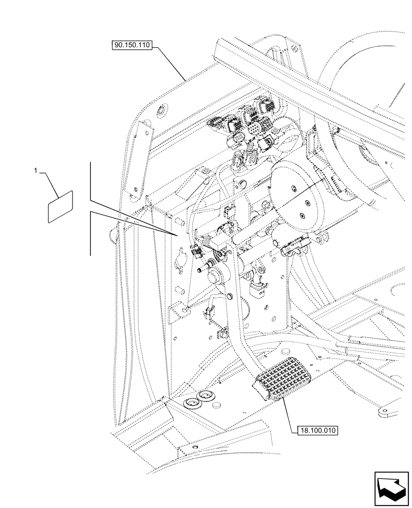 Схема запчастей Case IH OPTUM 300 CVT - (90.108.510) - CLUTCH, PEDAL, DECAL (90) - PLATFORM, CAB, BODYWORK AND DECALS