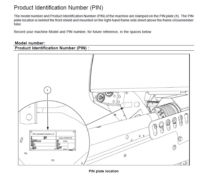 Схема запчастей Case IH RB565 - (00.100.03) - LOCATION OF SERIAL AND PRODUCT IDENTIFICATION NUMBERS (00) - GENERAL & PICTORIAL INDEX