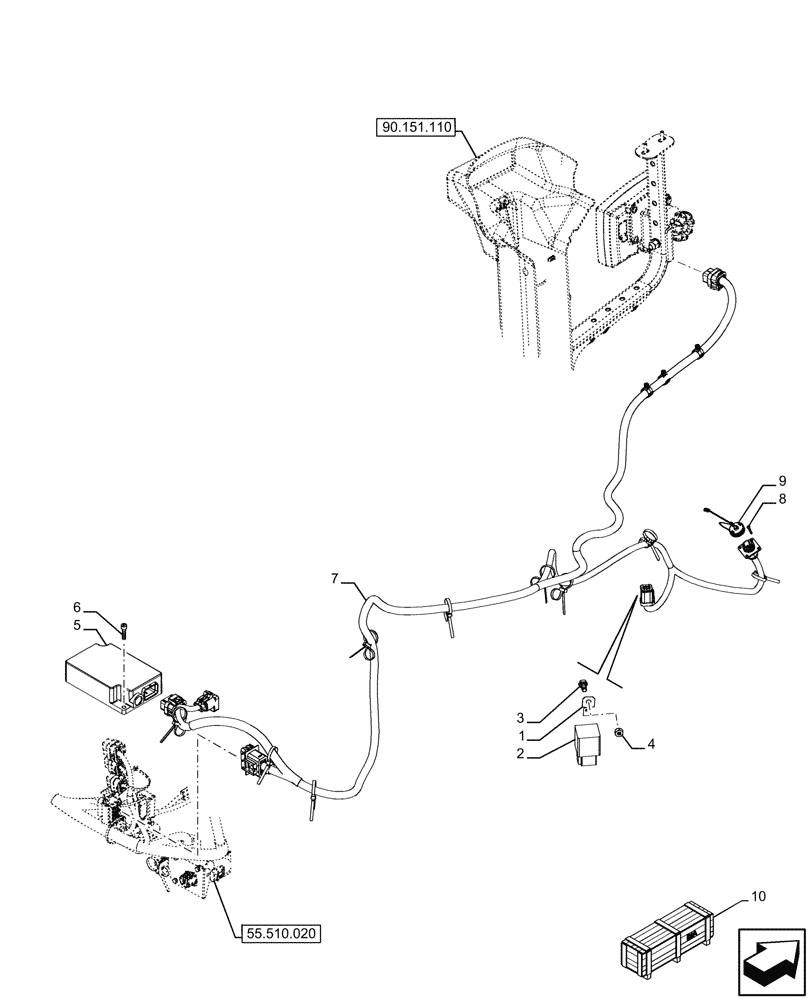 Схема запчастей Case IH FARMALL 110U - (55.640.010) - VAR - 336610, 336612 - ISOBUS SOCKET, WIRE HARNESS, MODULE (55) - ELECTRICAL SYSTEMS