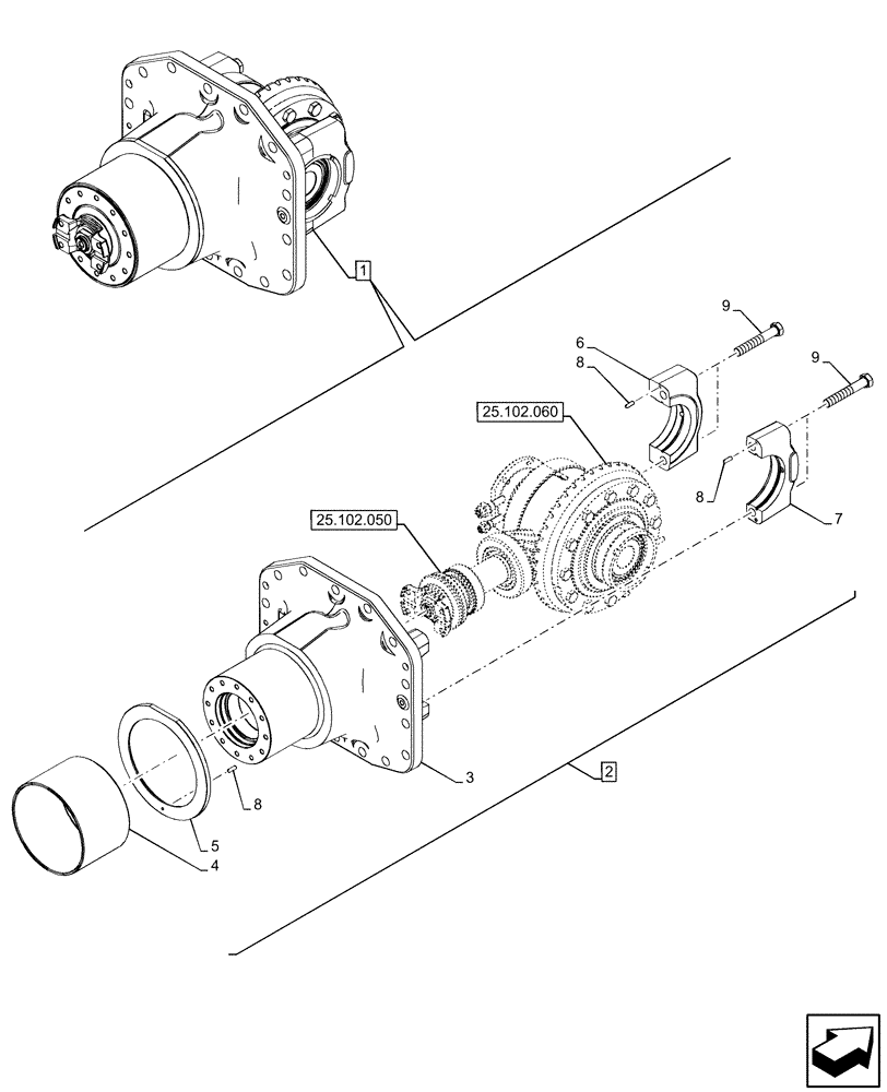 Схема запчастей Case IH OPTUM 270 CVT - (25.102.040) - VAR - 758795, 758796 - FRONT AXLE, DIFFERENTIAL PINION SHAFT & GEARS, CARRIER (25) - FRONT AXLE SYSTEM