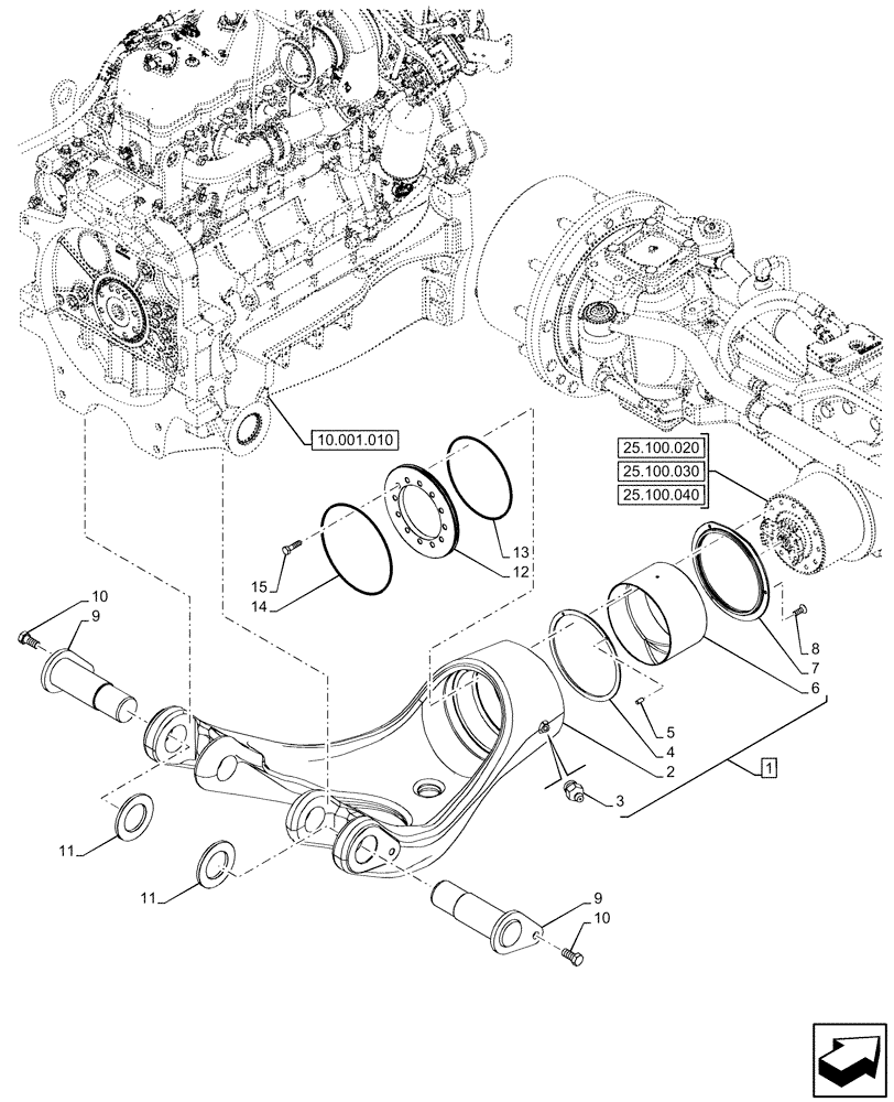 Схема запчастей Case IH OPTUM 270 CVT - (25.100.050) - VAR - 758795, 758796 - FRONT AXLE, SUSPENSION (25) - FRONT AXLE SYSTEM