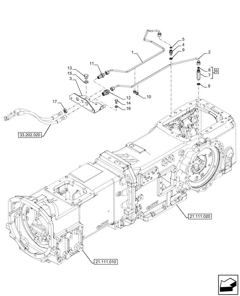 Схема запчастей Case IH FARMALL 120U - (33.202.040) - VAR - 333166, 390166 - BRAKE LINES (33) - BRAKES & CONTROLS