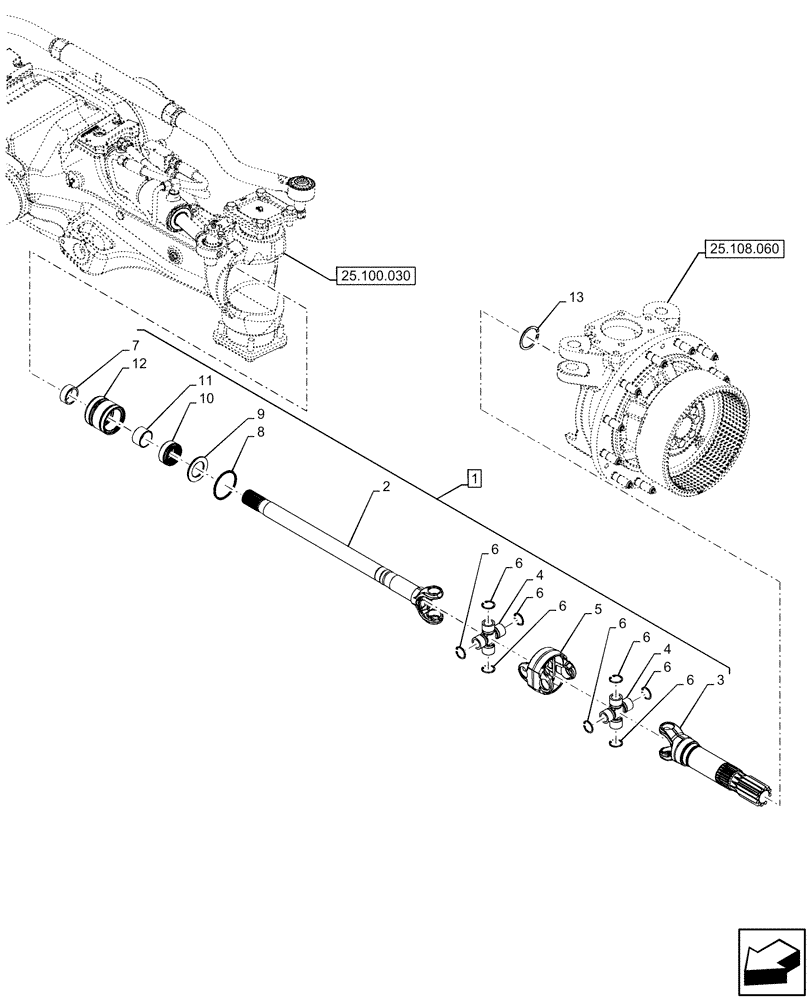 Схема запчастей Case IH OPTUM 270 CVT - (25.108.070) - VAR - 758796 - FRONT AXLE, W/ FRONT BRAKES, SHAFT (25) - FRONT AXLE SYSTEM