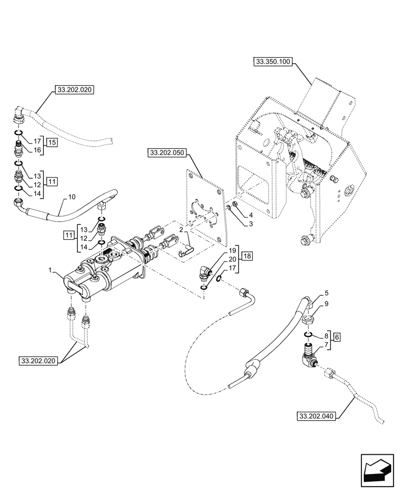 Схема запчастей Case IH OPTUM 300 CVT - (33.202.010) - VAR - 758801, 758802, 758803, 758804, 758805, 758806, 758807 - BRAKE, MASTER CYLINDER (33) - BRAKES & CONTROLS