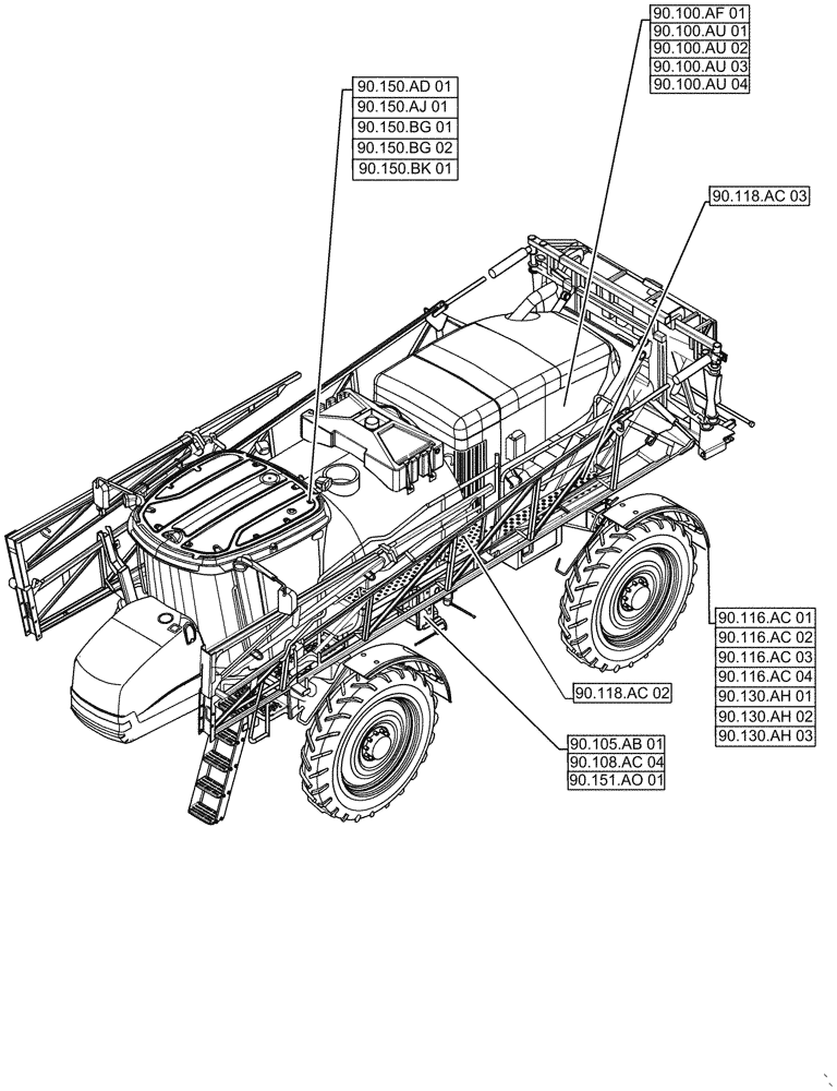Схема запчастей Case IH PATRIOT 2250 - (90.000.00[02]) - SECTION INDEX - PLATFORM, CAB, BODYWORK & DECALS (90) - PLATFORM, CAB, BODYWORK AND DECALS