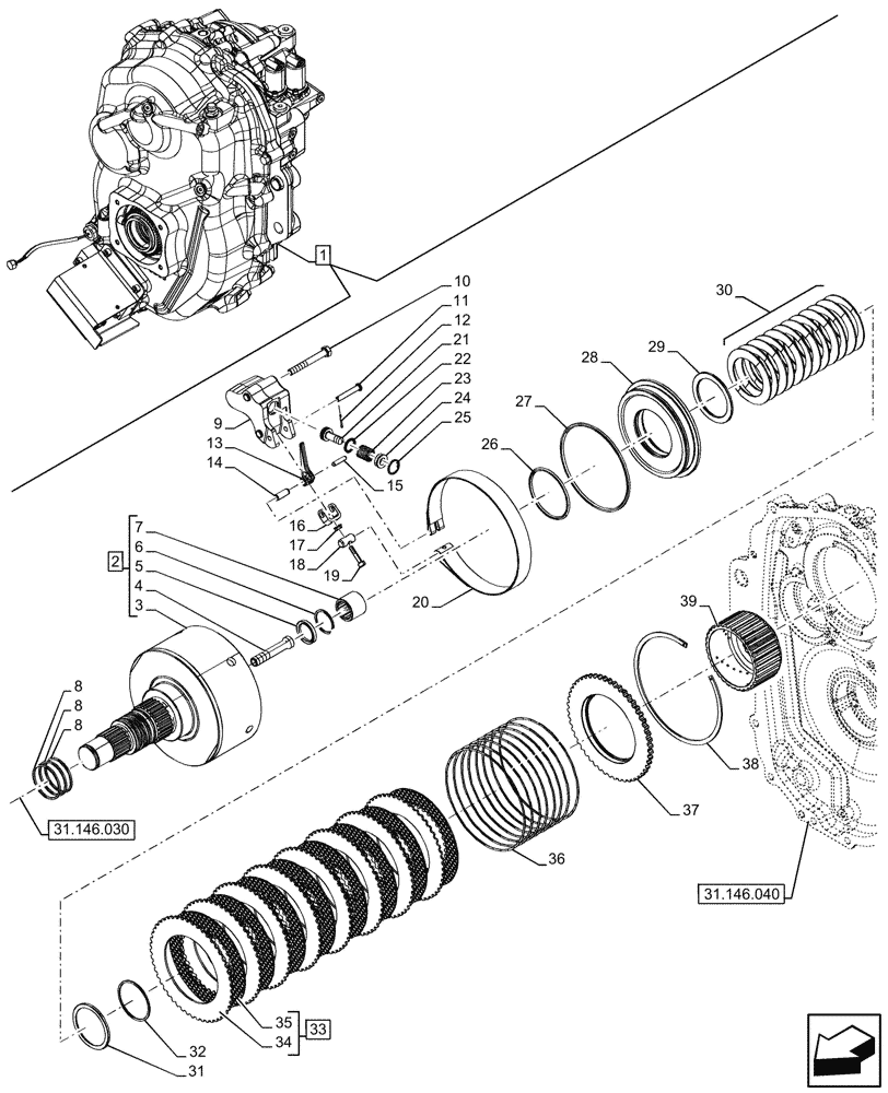 Схема запчастей Case IH OPTUM 300 CVT - (31.146.050) - VAR - 758772, 758773, 759307, 759308 - FRONT PTO, COMPONENTS (31) - IMPLEMENT POWER TAKE OFF
