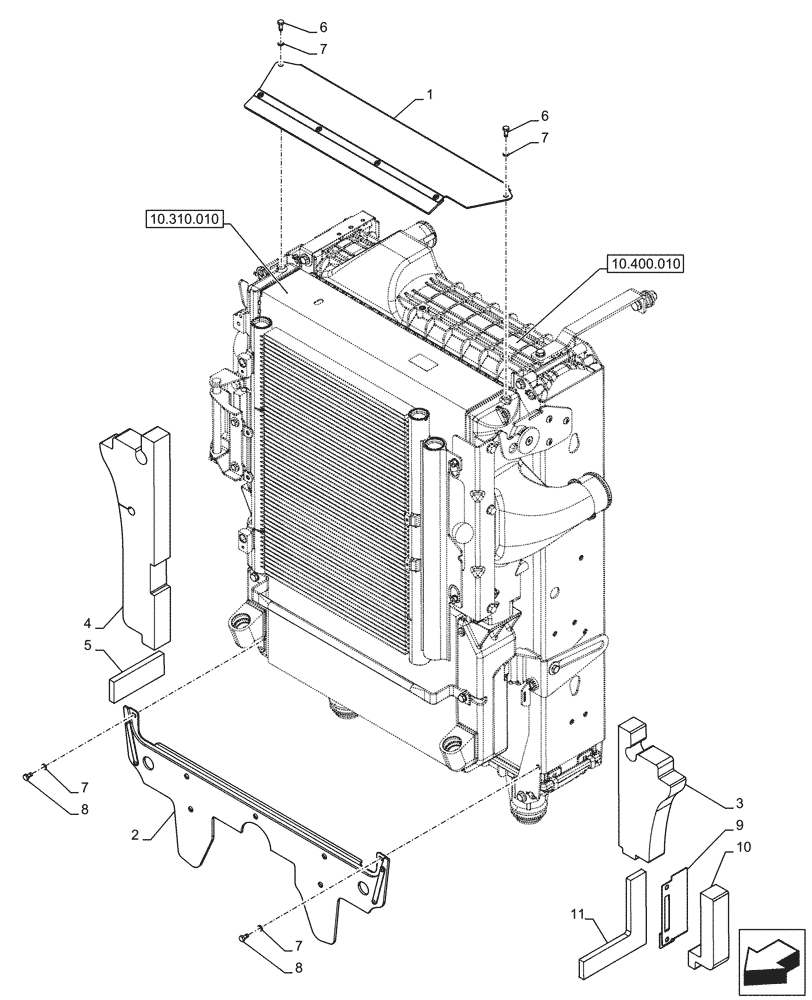 Схема запчастей Case IH OPTUM 270 CVT - (10.400.060) - VAR - 758770, 758772, 759305, 759307 - RADIATOR, SEAL, W/ FRONT PTO (10) - ENGINE