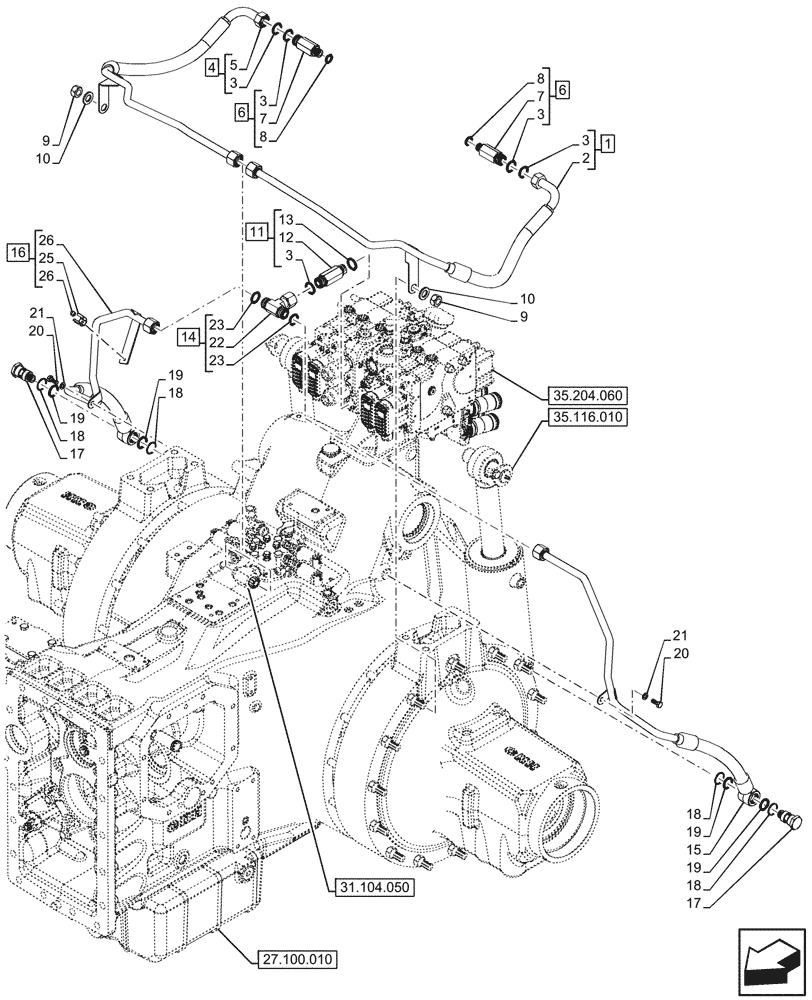 Схема запчастей Case IH OPTUM 300 CVT - (35.116.020) - VAR - 758085, 758086 - REAR, 3 POINT HITCH, HYDRAULIC CYLINDER, LINE (35) - HYDRAULIC SYSTEMS